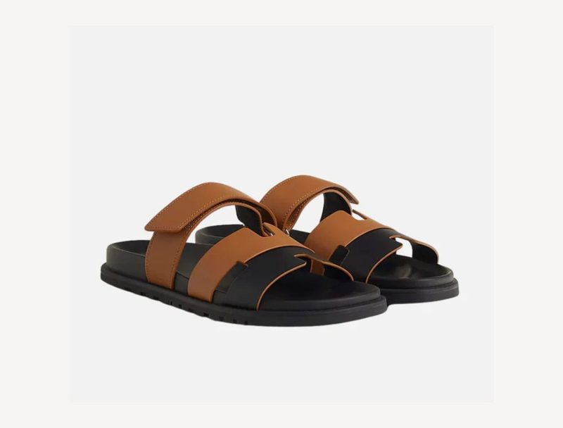 HERMÈS Hermes Chypre Sandals — Black/Natural, 43.5