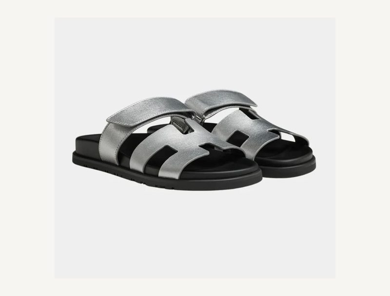 HERMÈS Hermes Chypre Sandals — Silver, 37