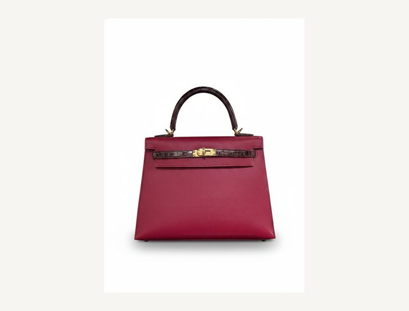 HERMÈS Hermes Kelly 25 Rouge H Touch Croc — Rouge, 25