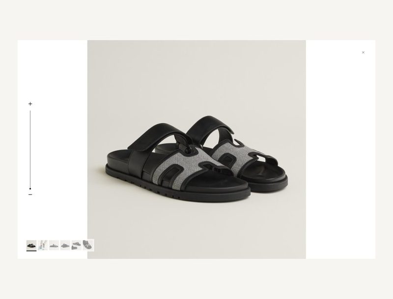 HERMÈS Hermes Chypre Sandals — Canvas and black leather, 43