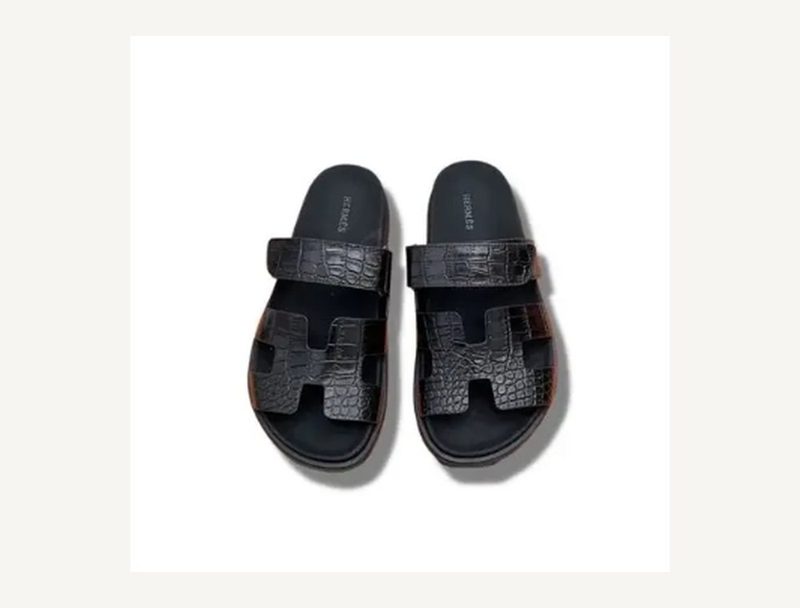 HERMÈS Hermes Chypre Sandals — Black Croc, 37.5